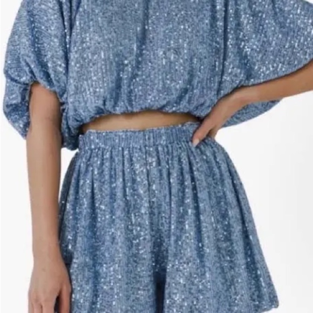 New with tag. Endless Rose Sequin Cropped Puff Top.